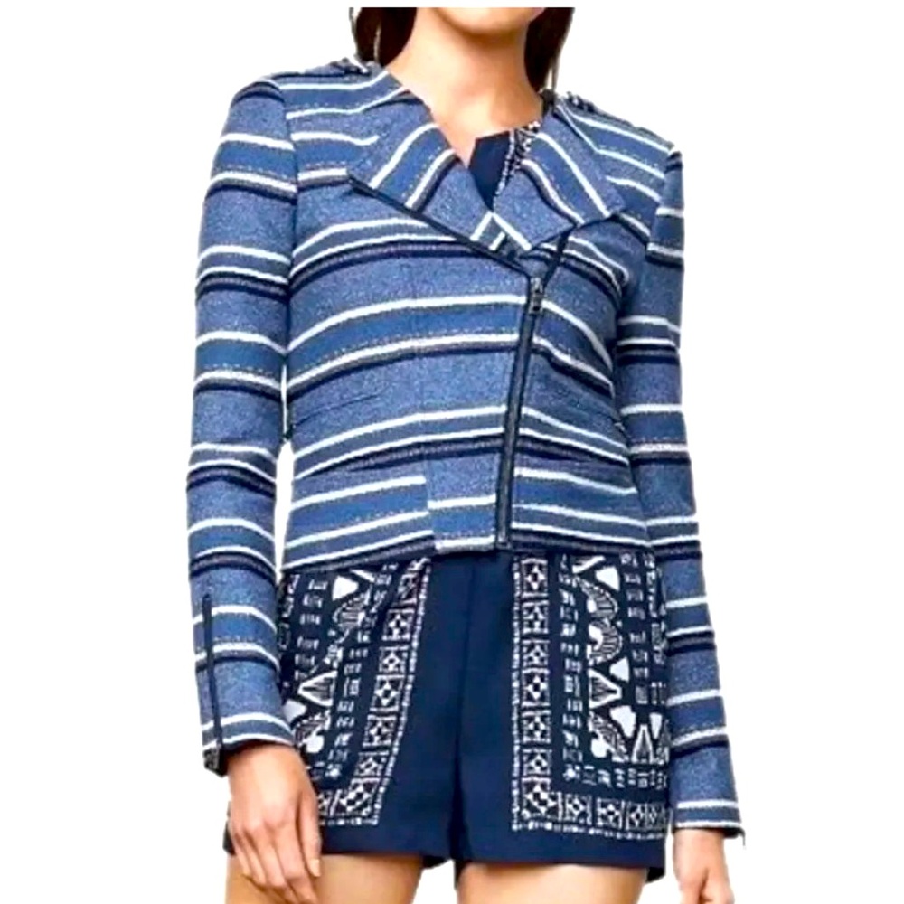 BCBG MaxAzria blue stripe Moto jacket